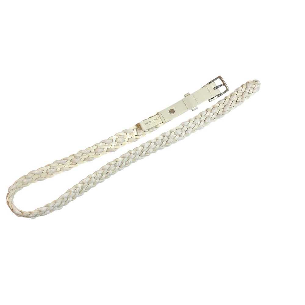 Rag & Bone New York Womens Braided Leather Textile Belt Off White Cream Silver - Picture 4 of 6